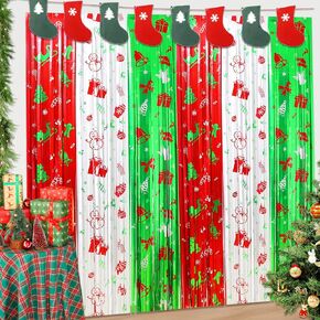 3 Pack Christmas Foil Fringe Curtains Christmas Party Decoration 3.3 x 6.6 ft Red Silver Green Photo Backdrop Streamer Christmas Decorations Curtains for Christmas New Year Ugly Sweater Birthday Party