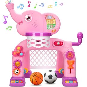 KIZZYEA Toys for 1 2 3 Year Old Boys Girls, Toddler Basketball Hoop & Soccer Goal Sports Toy, Interactive Musical Toys, Montessori Toys, Christmas Birthday Gifts for Baby Kids Age 12-18 Months, Pink