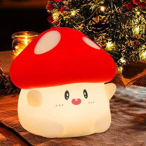 Mushroom Night Light, Cute Hug Mushroom Lamp, Led Squishy Soft Silicone Night Lamp, Dimmable Rechargeable Portable Touch Nightlight for Kids Baby Sleep, Nursery Room Desk Cute Decor Gifts