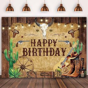 Wild West Western Cowboy Birthday Backdrop 7x5Ft Rustic Wooden House Barn Banner Newborn Baby Shower Event Party Supplies Decoration Photographic Booth Studio Photo Background Polyester Fabric