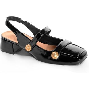 Slingback Mary Jane Heels for Women Low Block Heel Closed Square Toe Pump Shoes Heels Classic Daily Office Dressy Shoes