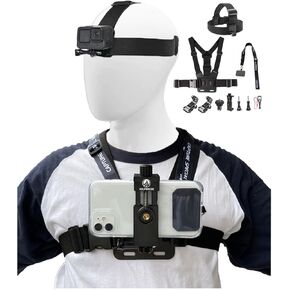 Phone Chest Mount Harness Strap Accessories Kit for POV/VLOG for Immersive Filming Video, Fishing- Body Camera Mount for GoPro and Other Action Camera