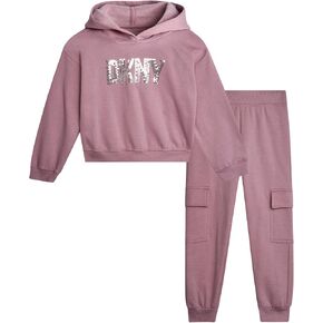 DKNY Baby Girls' Jogger Set - 2 Piece Hoodie Outfit Playwear Bundle (Infant/Toddler)