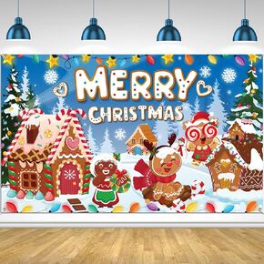 HOWAF Gingerbread Backdrop Christmas Gingerbread Man Banner Decorations Candyland Backdrop Gingerbread House Photography Background for Merry Christmas Indoor Outdoor Xmas Party Decor 72×43 Inches