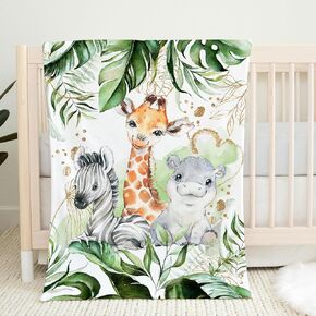 UNIQUE Safari Ultra Soft Fleece Baby Blanket 30x40in, Cute Zebra Hippo Giraffe Baby Blanket, Gender Neutral
