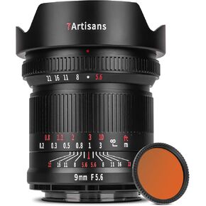 7artisans 9mm F5.6 Full Frame 132°Wide-Angle Lens Nearly Zero Distortion 0.2m Minimum Focusing Distance Compatible for EOS-R RED EOS-R3 EOS-R5 EOS-R6 EOS-RP(34mmND64 and ND1000 Rear Filter)