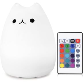 WoneNice Cute Kitty Silicone Night Light with Remote for Kids Room, Color Changing Kawaii Silicone Nightlights, Christmas Gifts for Kids Girls Women Cat Lovers