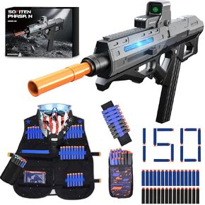 Toy Gun Automatic Sniper Rifle with Tactical Vest Kit Futuristic Electric High Speed Toy Foam Blaster Gun with 150 Darts Shooting Games Toys Birthday for Boys Adults Age 8+