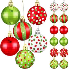 24 Pcs Christmas Ball Ornaments 1.97 Inches Glittering Plastic Hanging Decorations Lime Green Elf Balls Swirl Candy Cane Shatterproof Hanging Tree Ornaments for Xmas Holiday Party Decors