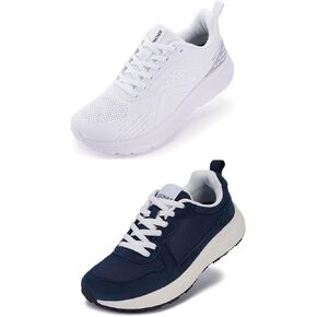 BRONAX Womens Wide Toe Box Shoes White and Dark Blue Size 8w