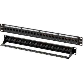 FGB 10Gbps Patch Panel 24 Port, Cat6A Patch Panel 1U, 19" Rackmount or Wall Mount Keystone Patch Panel with Back Bar, Network Patch Panel for Cat6a, Cat6, Cat5e, Cat5 Cabling