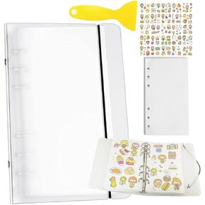 Sticker Collecting Album 100 Sheets Blank Reusable Sticker Book Collecting Album Sticker Album for Collecting Stickers, Labels, Sticker Book Collection Accessories with 25 Sheets Stickers and Spatula