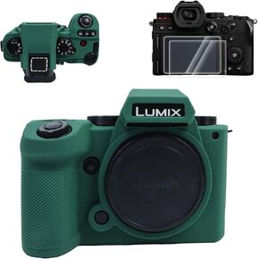 Protective Case for Panasonic LUMIX S5II/S5IIX,【Case*1 Screen Protector*2 Hot Shoe Cover*1】 LUMIX DC-S5II Camera Cover Full Body Case for DC-S5IIX Lightweight Shockproof-Black