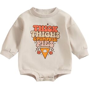Ayalinggo My First Halloween Baby Girl Boy Outfit Newborn Pumpkin Pie Romper Sweatshirt Thick Thighs Thanksgiving Clothes