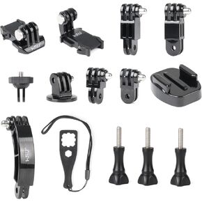 HSU Grab Bag for GoPro, Basic Adapter Including Quick Release Buckle Mount, J-Hook Buckle Mount, 3-Way Pivot Arms, Tripod Mount, 1/4 inch 20 Mount, Curved Extension arm and Thumbscrews
