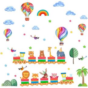 SUPERDANT Cartoon Animal Wall Stickers Kids Music Train Decals Children Playroom Nursery Rainbow Decor Classroom Wall Vinyl Art Sticker Watercolor Boys Girls Bedroom Decoration