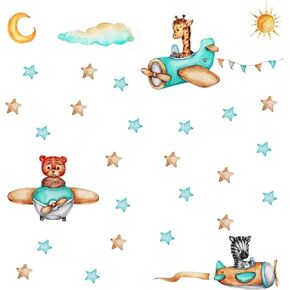 DEKOSH Nursery Decor Animals Flying Airplane Wall Decals for Baby Nursery, Kids Bedroom
