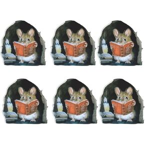 6Pcs 3D Realistic Mouse Wall Stickers, Mouse Reading Book Wall Decals Wall Decor,Removable Wall Art Murals for Living Room Bedroom Room Home Wall Decorations Wall Stickers and Murals
