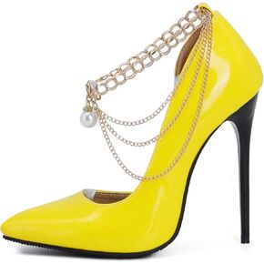 JIEEME Women's Sexy Pointed Toe Stilet Slip-On High Heel with 12 cm Chians Easy Walking Evening Party Pumps for Women Big Size Z8821s