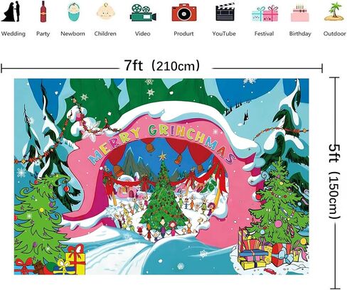 7x5ft عيد ميلاد سعيد Whoville خلفية للأطفال جبل ثلجي حفلة عيد الميلاد التصوير الفوتوغرافي خلفية عيد الميلاد الثلوج الشتاء Whoville عيد الميلاد راية سنة جديدة سعيدة عطلة الطرف الديكور in Kuwait