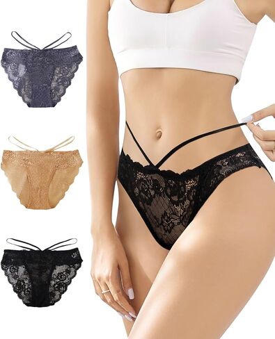 J-pone Sexy Lace Underwear for Women No Show Hipster Panties Cheeky Breathable Stretch Ladies Briefs in Kuwait