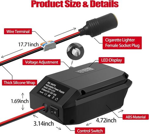 UNIKI 18V to12V Step Down Converter for Milwaukee M18 Battery,DC Voltage Battery Power Adapter,Cigarette Lighter Adapter Perfect for upgrading Power Tools, LED Strip Lights,Robotics DIY Projects in Saudi Arabia
