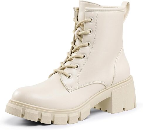 IDIFU IN2 أحذية القتال النسائية أحذية الكاحل كعب منخفض أزياء مكتنزة قصيرة منصة اللباس أحذية للنساء جولة اصبع القدم الدانتيل يصل الأحذية السيدات مريحة العمل العروة الوحيد الأحذية - تخفيف جميع الأربطة أولا in Kuwait