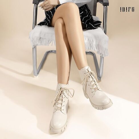 IDIFU IN2 أحذية القتال النسائية أحذية الكاحل كعب منخفض أزياء مكتنزة قصيرة منصة اللباس أحذية للنساء جولة اصبع القدم الدانتيل يصل الأحذية السيدات مريحة العمل العروة الوحيد الأحذية - تخفيف جميع الأربطة أولا in Kuwait