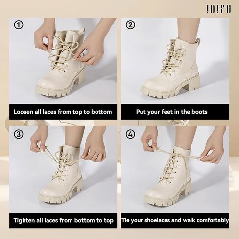 IDIFU IN2 أحذية القتال النسائية أحذية الكاحل كعب منخفض أزياء مكتنزة قصيرة منصة اللباس أحذية للنساء جولة اصبع القدم الدانتيل يصل الأحذية السيدات مريحة العمل العروة الوحيد الأحذية - تخفيف جميع الأربطة أولا in Kuwait