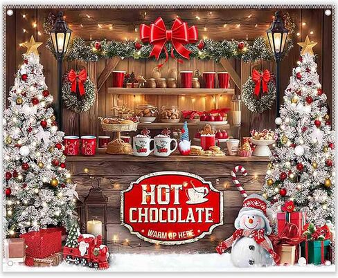 ZTHMOE Fabric 7x5ft Christmas Hot Cocoa Bar Photography Backdrop Wooden Candy Shop Xmas Tree Background Winter Holiday Party Decoration Photo Booth Banner in Saudi Arabia
