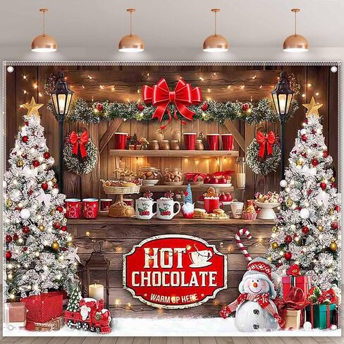 ZTHMOE Fabric 7x5ft Christmas Hot Cocoa Bar Photography Backdrop Wooden Candy Shop Xmas Tree Background Winter Holiday Party Decoration Photo Booth Banner in Saudi Arabia