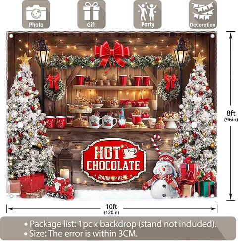 ZTHMOE Fabric 7x5ft Christmas Hot Cocoa Bar Photography Backdrop Wooden Candy Shop Xmas Tree Background Winter Holiday Party Decoration Photo Booth Banner in Saudi Arabia