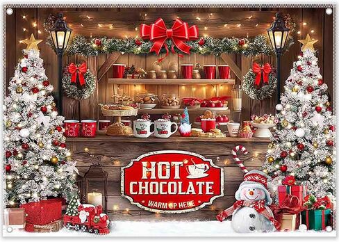 ZTHMOE Fabric 7x5ft Christmas Hot Cocoa Bar Photography Backdrop Wooden Candy Shop Xmas Tree Background Winter Holiday Party Decoration Photo Booth Banner in Saudi Arabia