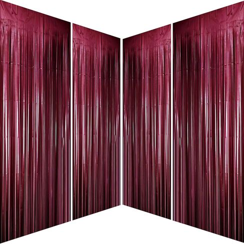 Burgundy Bachelorette Party Tinsel Foil Fringe Curtains - Wedding Bridal Shower Women Birthday Graduation Valentines Mothers Day Party Photo Booth Props Backdrops Decorations, 4pc in Saudi Arabia