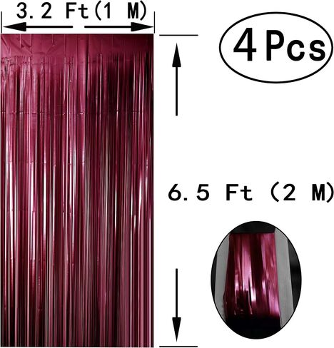 Burgundy Bachelorette Party Tinsel Foil Fringe Curtains - Wedding Bridal Shower Women Birthday Graduation Valentines Mothers Day Party Photo Booth Props Backdrops Decorations, 4pc in Saudi Arabia