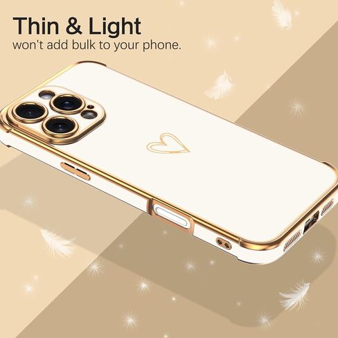 BENTOBEN for iPhone 16 Pro Case, iPhone 16 Pro Phone Case, Cute Heart Luxury Gold Plating Slim Flexible TPU Bumper Protective Cover, Women Men Girls Boys Phone Case for iPhone 16 Pro 6.3", White in Saudi Arabia