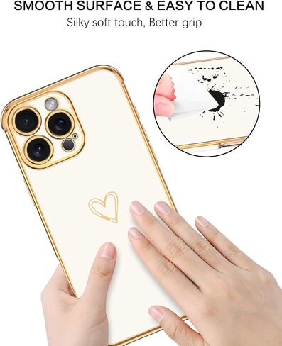 BENTOBEN for iPhone 16 Pro Case, iPhone 16 Pro Phone Case, Cute Heart Luxury Gold Plating Slim Flexible TPU Bumper Protective Cover, Women Men Girls Boys Phone Case for iPhone 16 Pro 6.3", White in Saudi Arabia