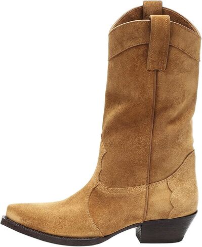 YIYA Western Suede Cowboy Boots Women's Classic Pointed Toe Cowgirl Boot Female Mid-Calf Booties for Women in Kuwait
