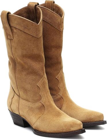 YIYA Western Suede Cowboy Boots Women's Classic Pointed Toe Cowgirl Boot Female Mid-Calf Booties for Women in Kuwait