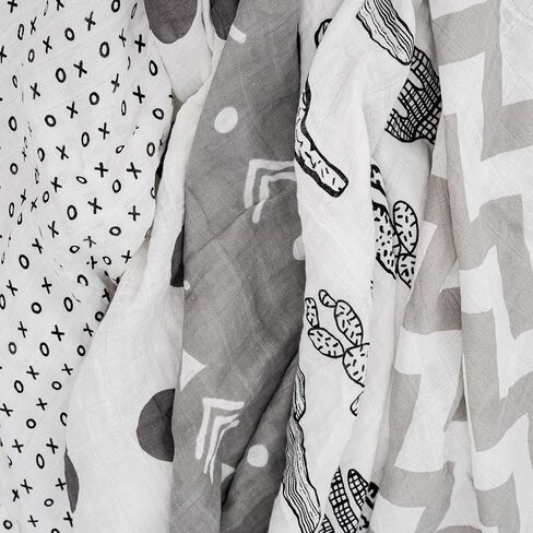 بطانية أطفال من قطن الموسلين العضوي، طباعة أسهم وتمساح، أسود ورمادي (الصبار) in Kuwait