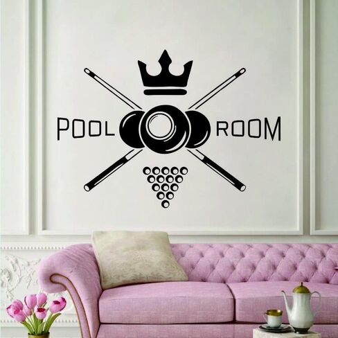 Sports Pool Room Logo Wall Decor Sticker Play Billiards Living Room Wall Decal Art Vinyl Removable Wall Mural for Kids Teenages Bedroom Walllpaper AFN90 (Black) in Saudi Arabia