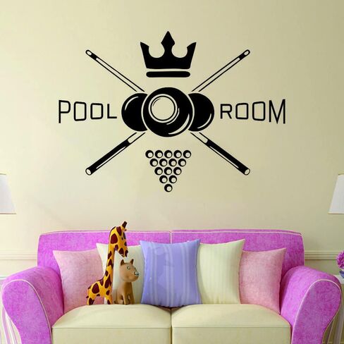 Sports Pool Room Logo Wall Decor Sticker Play Billiards Living Room Wall Decal Art Vinyl Removable Wall Mural for Kids Teenages Bedroom Walllpaper AFN90 (Black) in Saudi Arabia