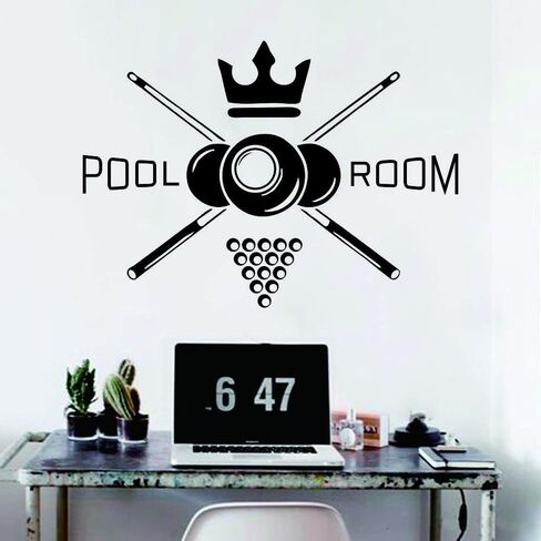 Sports Pool Room Logo Wall Decor Sticker Play Billiards Living Room Wall Decal Art Vinyl Removable Wall Mural for Kids Teenages Bedroom Walllpaper AFN90 (Black) in Saudi Arabia