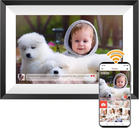 إطار رقمي Frameo WiFi 15.6، MARVUE Vision 15 WiFi إطار صورة رقمي إلكتروني ذكي بشاشة تعمل باللمس إطار كبير وتخزين 16 جيجابايت، إعداد سهل لمشاركة الفيديو والصور من الهاتف in Saudi Arabia