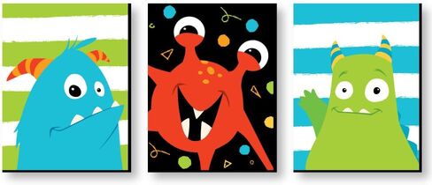Big Dot of Happiness Monster Bash - أعمال فنية جدارية لغرف الأطفال وديكورات غرف الأطفال - أفكار للهدايا - 7.5 × 10 بوصات - مجموعة من 3 مطبوعات in Kuwait