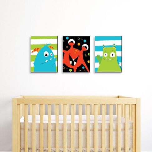 Big Dot of Happiness Monster Bash - أعمال فنية جدارية لغرف الأطفال وديكورات غرف الأطفال - أفكار للهدايا - 7.5 × 10 بوصات - مجموعة من 3 مطبوعات in Kuwait