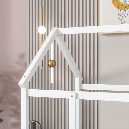 Dolonm Twin Size Montessori Bed, Toddler Floor Bed for Kids, Floor Wooden Bed with House Roof Frame, Fence Guardrails, Montessori Floor Bed Frame, Floor Bed Toddler, White in Saudi Arabia