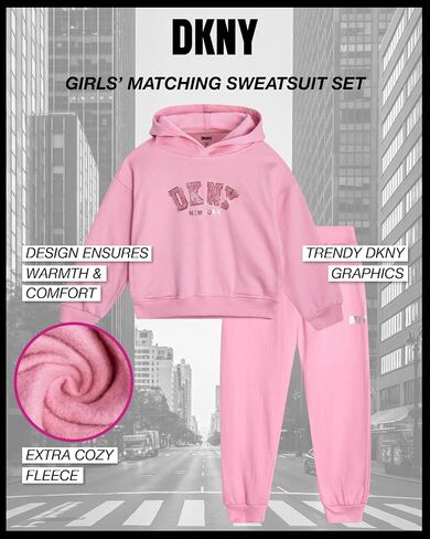DKNY Baby Girls' Jogger Set - 2 Piece Hoodie Outfit Playwear Bundle (Infant/Toddler) in Saudi Arabia