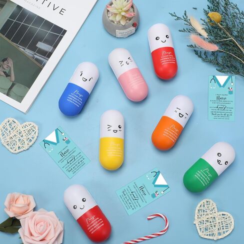 كرات الضغط من شابي - كرات الضغط المحفزة لتقدير الممرضات - كرات الضغط التحفيزية - كرات إسفنجية مع بطاقة شكر للممرضات - ألعاب إدارة الغضب هدية عيد الميلاد الطبية (12 مجموعة، قلب) in Kuwait