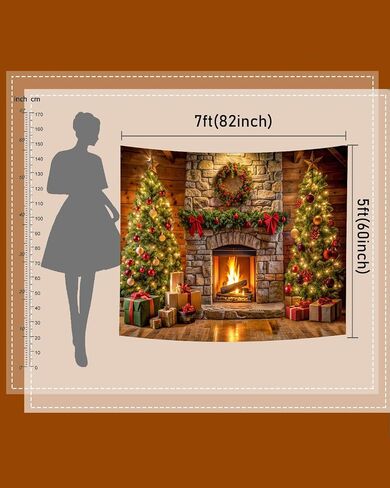 Mocsicka Christmas Fireplace Backdrop Xmas Large Merry Christmas Party Decorations Banner for Holiday Family Photography Background Photo Booth Props (Green, 7x5ft(82"x60")) in Saudi Arabia